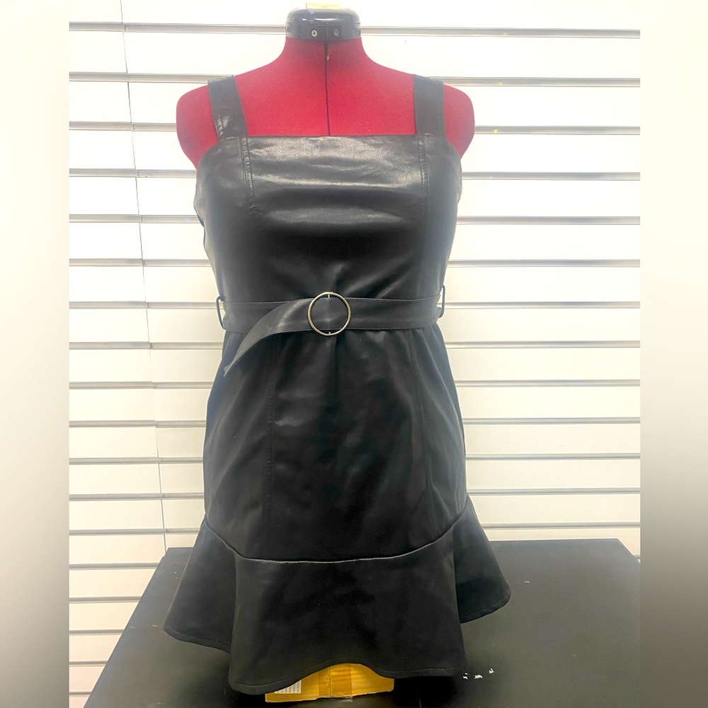 Faux leather mini dress